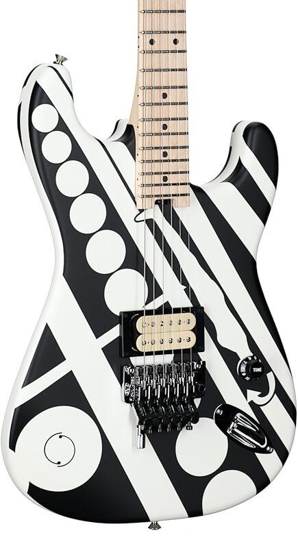 EVH Eddie Van Halen Striped Series Electric Guitar, Satin Crop Circles (Black and White), Full Left Front