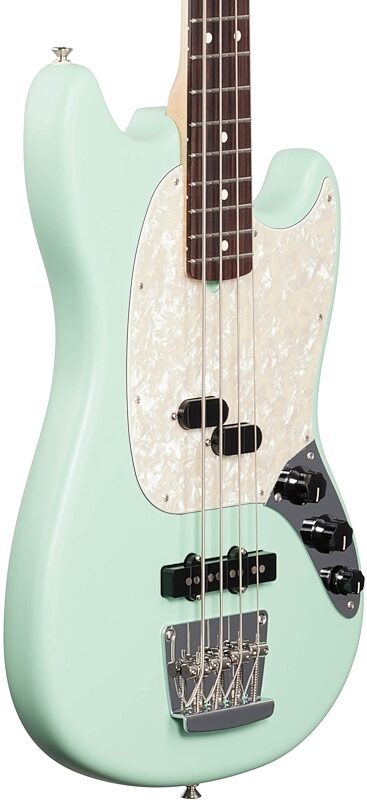 Fender American Performer Mustang Electric Bass Guitar, Rosewood Fingerboard (with Gig Bag), Satin Surf Green, Full Left Front