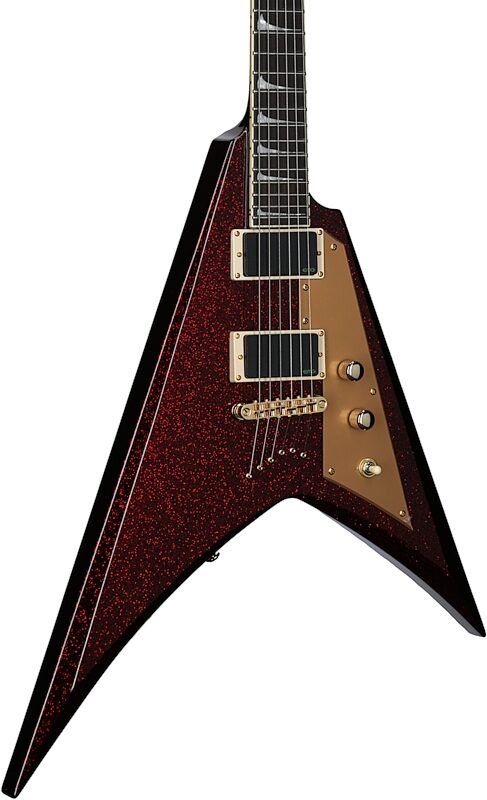 ESP LTD Kirk Hammett KH-V Electric Guitar (with Case), Red Sparkle, Full Left Front