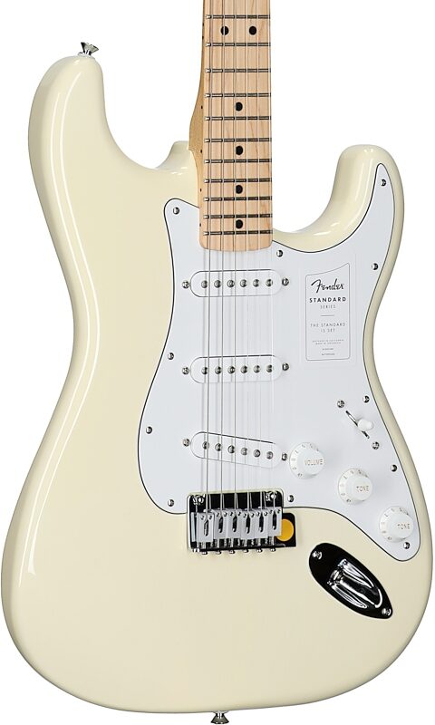 Fender Standard Stratocaster Electric Guitar, Maple Fingerboard, Olympic White, Full Left Front