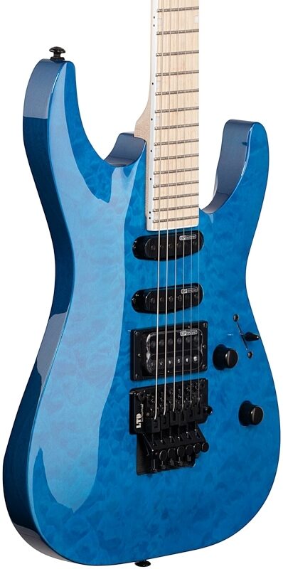 ESP LTD MH203QM Electric Guitar, See Thru Blue, Full Left Front