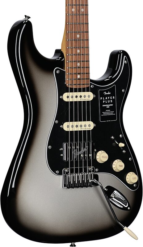 Fender Player Plus Stratocaster HSS Electric Guitar, Pau Ferro Fingerboard (with Gig Bag), Silverburst, Full Left Front