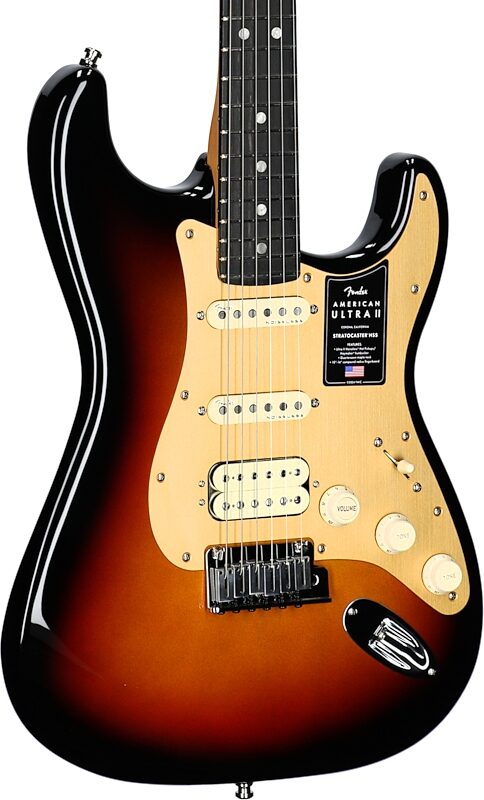 Fender American Ultra II Stratocaster HSS Electric Guitar, Ebony Fingerboard (with Case), Ultraburst, Full Left Front