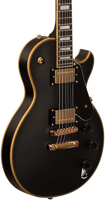 Schecter Solo II Custom Electric Guitar, Aged Black Satin, Gold Hardware, Full Left Front