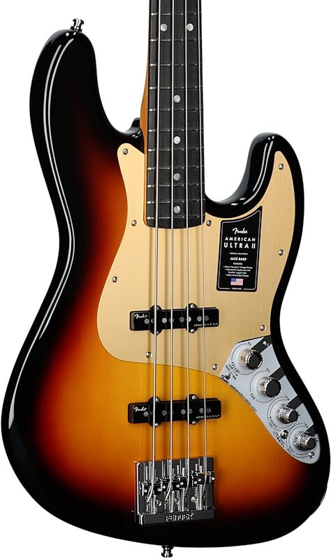 Fender American Ultra II Jazz Electric Bass, with Ebony Fingerboard (with Case), Ultraburst, Full Left Front