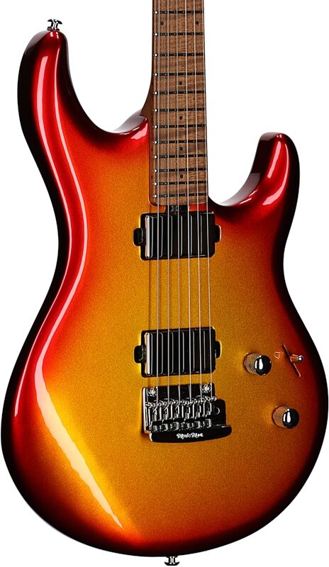 Ernie Ball Music Man Luke 4 HH Electric Guitar, Roasted Maple Fingerboard (with Case), Fireball, Full Left Front