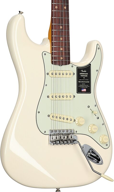 Fender American Vintage II 1961 Stratocaster Electric Guitar, Rosewood Fingerboard (with Case), Olympic White, Full Left Front