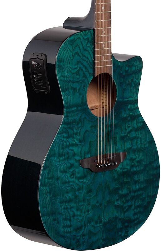 Luna Gypsy Quilt Top Acoustic-Electric Guitar, Teal, Full Left Front