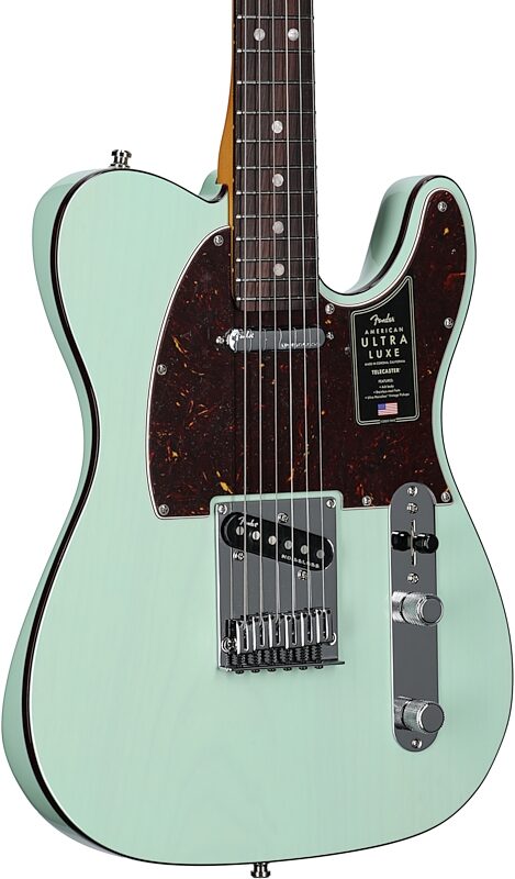 Fender American Ultra Luxe Telecaster Electric Guitar (with Case), Transparent Surf Green, Full Left Front