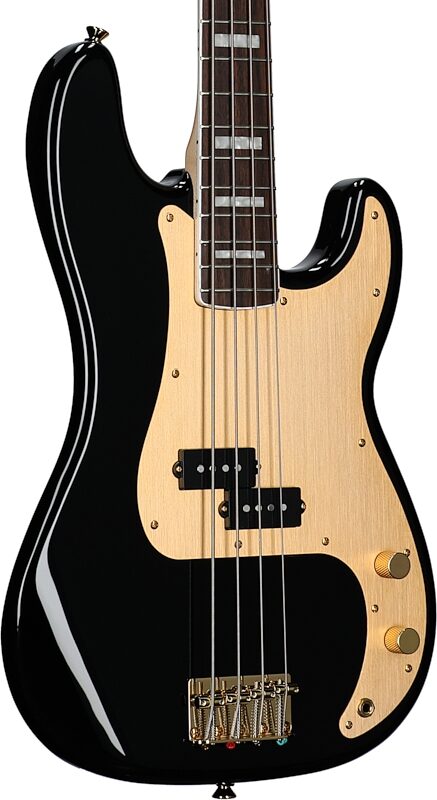 Squier 40th Anniversary Gold Edition Precision Electric Bass, Black, Full Left Front