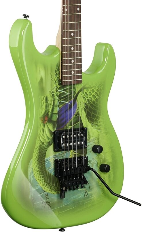 Kramer Snake Sabo Baretta Electric Guitar (with Gig Bag), Snake Green, Custom Graphics, Full Left Front